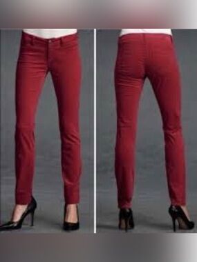 CABI Red Corduroy Skinny Jeans Fitted Pants Ribbed Mid Rise Burgundy Style #160
